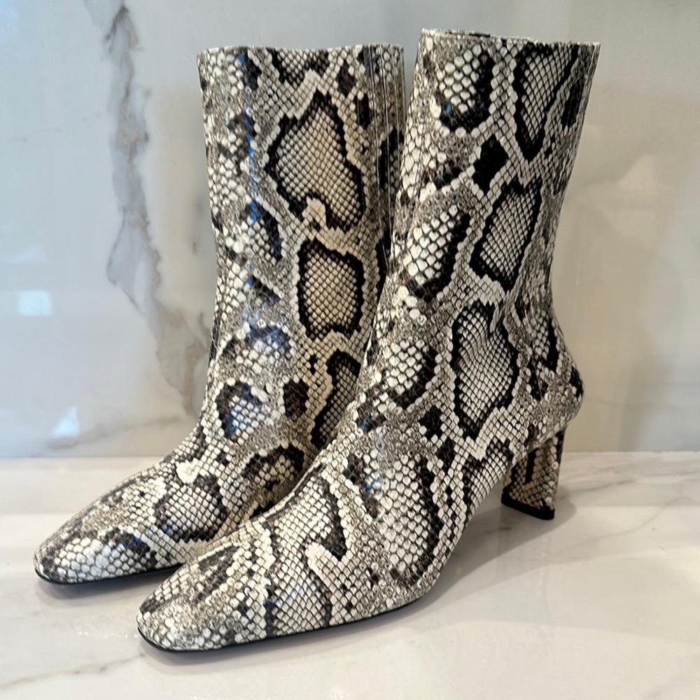 Aquazzura brown & cream embellish python ankle boots NWT